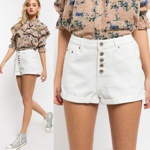 NEW White High Rise Button Fly Cuff Denim Shorts